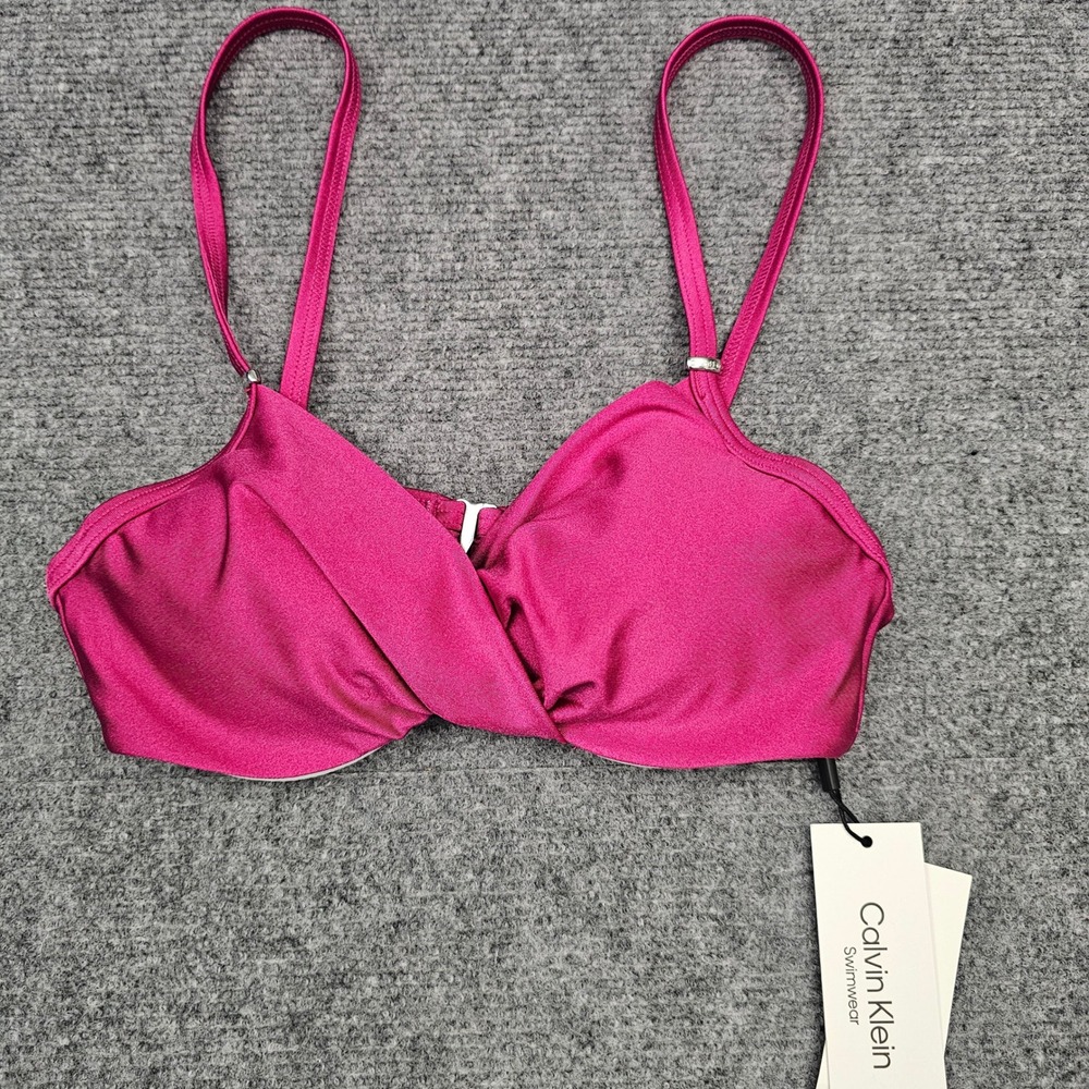 Calvin Klein Womens Bikini Top Liquid Touch Underwire UV 50+ Protection Pink XS - Picture 1 of 5